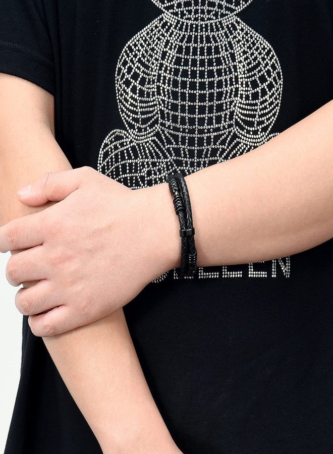 Minicremation Cremation Jewelry Urn Bracelet for Ashes Braided Leather Memorial Urn Bangle Ashes Holder for Men Women Keepsake Jewelry(Black 20cm) - Image 5