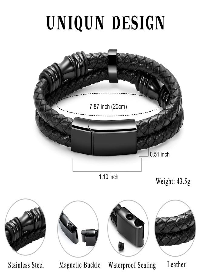 Minicremation Cremation Jewelry Urn Bracelet for Ashes Braided Leather Memorial Urn Bangle Ashes Holder for Men Women Keepsake Jewelry(Black 20cm) - Image 2