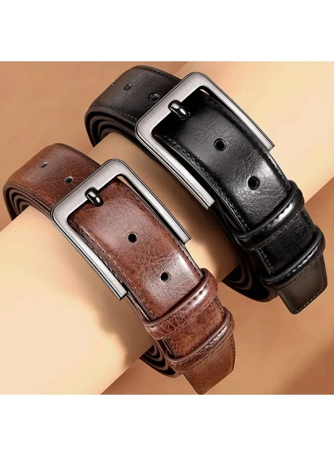 We Happy Set of 2 Premium Retro Leather Belt for Men Stylish Business Formal Buckle for Jeans and Everyday Wear - Image 1