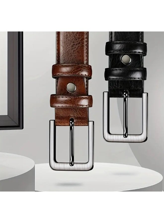 We Happy Set of 2 Premium Retro Leather Belt for Men Stylish Business Formal Buckle for Jeans and Everyday Wear - Image 3