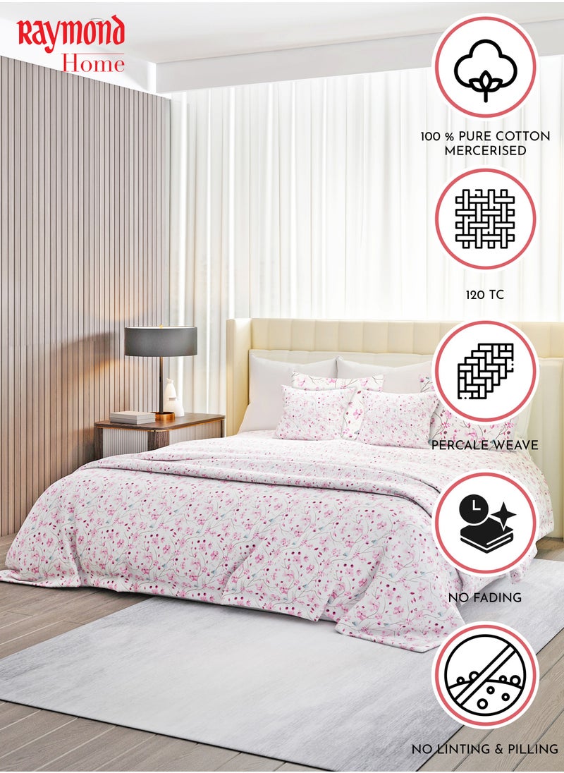 Raymond - Raymond Home King Flat Sheet Bedsheet 140 Thread Count Luxirious Mercerised 100% Long Staple Cotton Bedding Printed Percale Weave Finish Bed Linen with 2 Pillow Case -Spring (274 * 274 CM) - Image 1