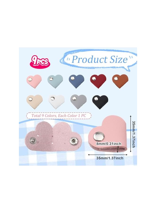 Green Tiger 9PCS Heart Cord Organizer, Portable PU Leather Headphone Cable Earbud Data Cord Protector Headphone Cable Straps Wire Organizer, Storage PU Leather Earphones Storage Straps for Electronics Earbu - Image 3