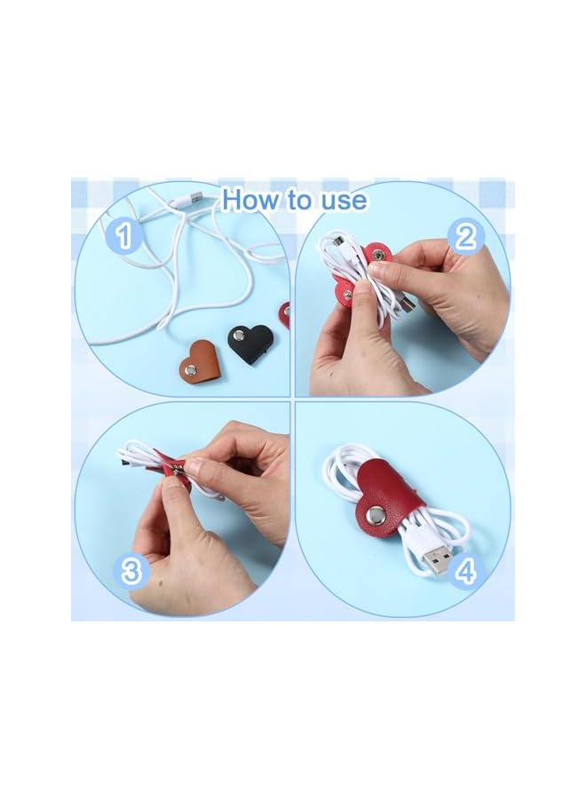 Green Tiger 9PCS Heart Cord Organizer, Portable PU Leather Headphone Cable Earbud Data Cord Protector Headphone Cable Straps Wire Organizer, Storage PU Leather Earphones Storage Straps for Electronics Earbu - Image 4