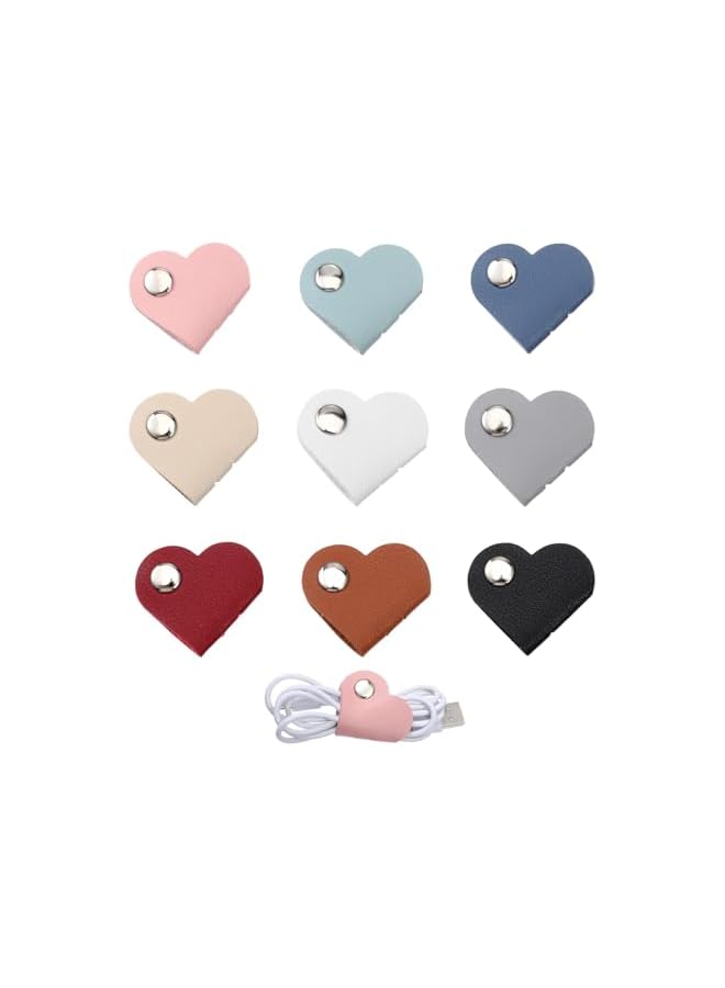 Green Tiger 9PCS Heart Cord Organizer, Portable PU Leather Headphone Cable Earbud Data Cord Protector Headphone Cable Straps Wire Organizer, Storage PU Leather Earphones Storage Straps for Electronics Earbu - Image 2