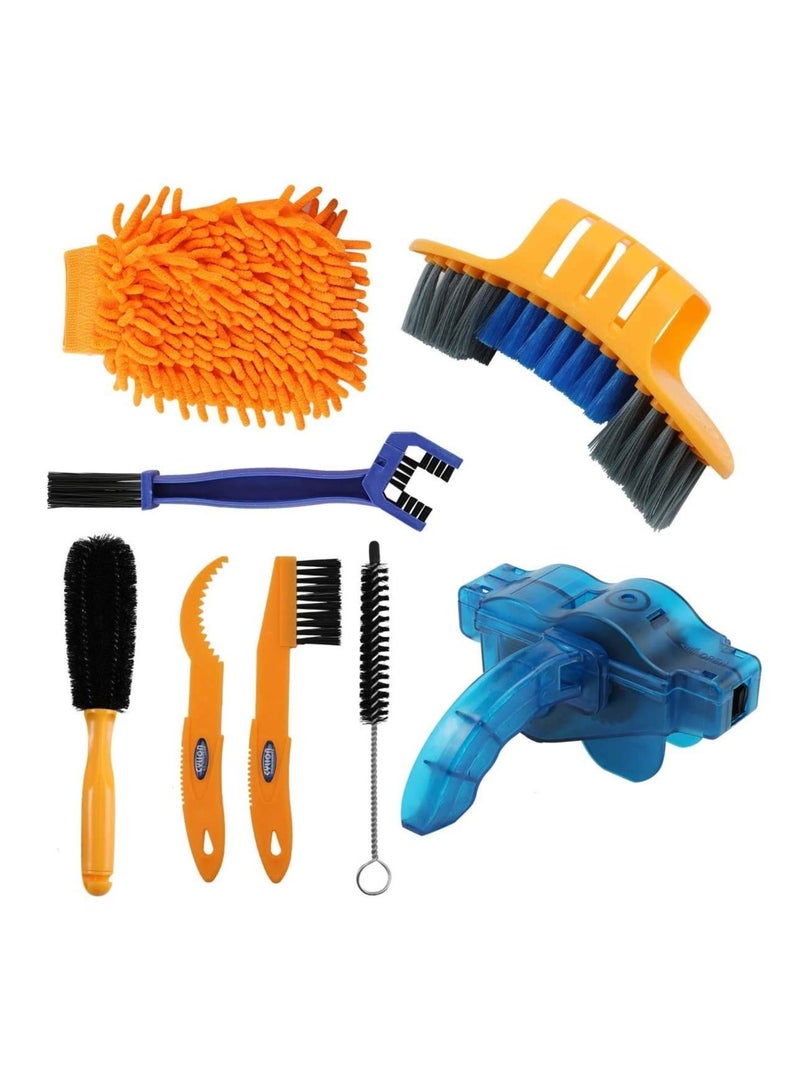 Bike Cleaning Tools Set (8 Pack) Bicycle Clean Brush Kit Suitable for Mountain Road City Hybrid BMX Bike and Folding Bike Chain/Crank/Sprcket/Tire Corner Rust Blot Dirt Clean - Image 1