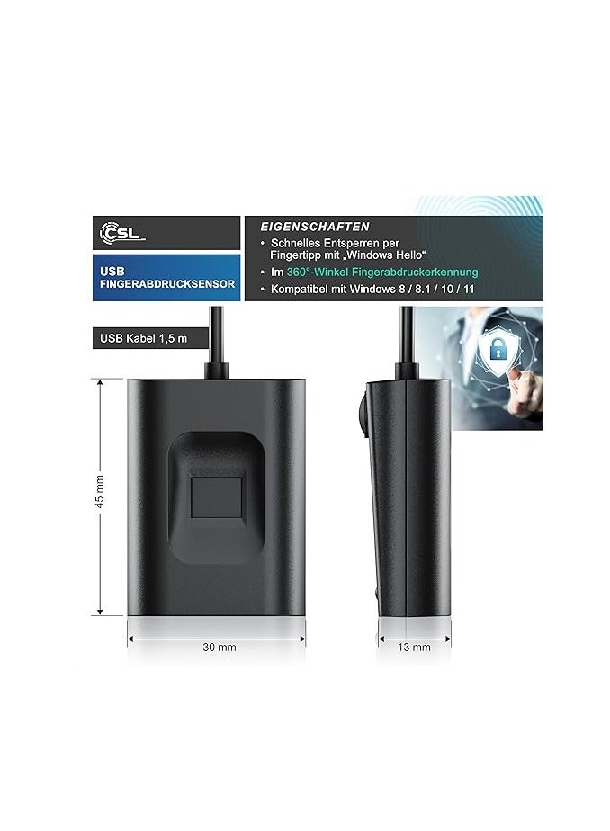 CSL-Computer CSL - USB Fingerprint Sensor - Fingerprint Key - Up to 10 IDs - Windows 8 - 11 - Supports up to 10 IDs - Plug & Play - All-round Detection - Image 2