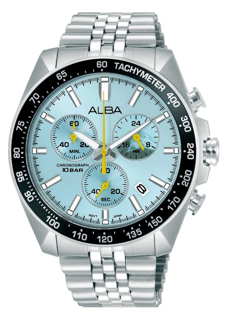 Alba Signa Chronograph Men’s Watch AX7031X1, 43 mm Light Blue Dial, Stainless Steel Case & Bracelet, 100 m WR - Image 1