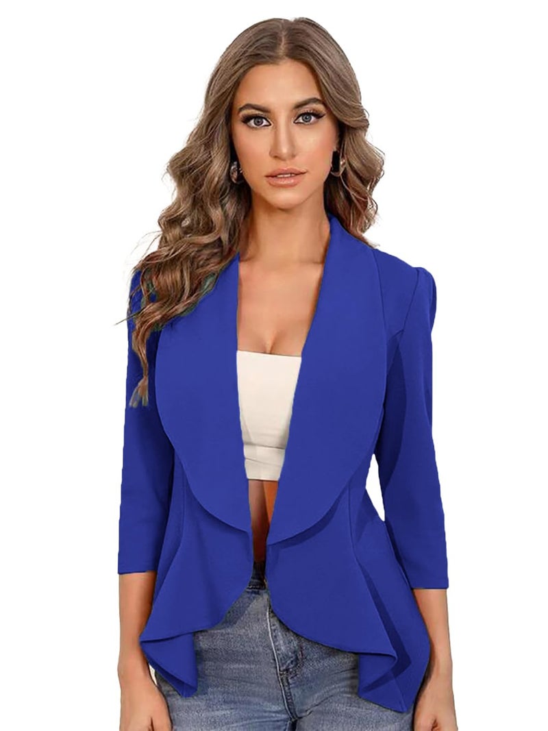 Kotty كوتي سترة نسائية بصف واحد بياقة شال وبأكمام 3/4 بلون أزرق ملكي - Image 1