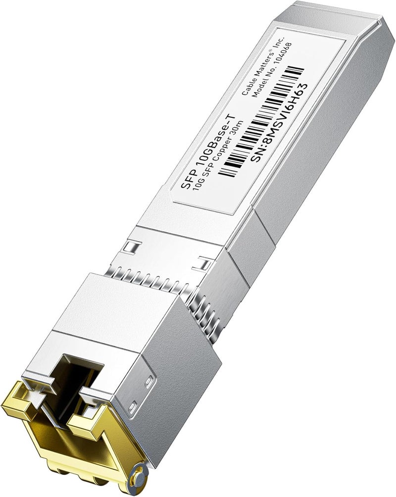 CableMatters وحدة الإرسال والاستقبال النحاسية 10GBASE-T SFP+ إلى RJ45 لمعدات Cisco وUbiquiti وTP-Link وNetgear وD-Link وMikroTik وSupermicro - Image 1