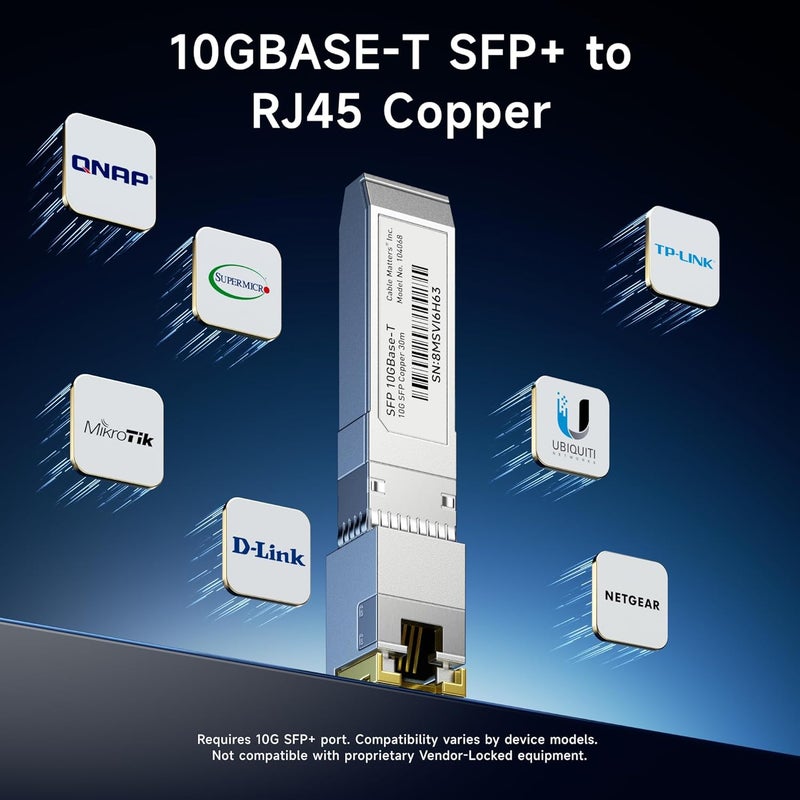 CableMatters وحدة الإرسال والاستقبال النحاسية 10GBASE-T SFP+ إلى RJ45 لمعدات Cisco وUbiquiti وTP-Link وNetgear وD-Link وMikroTik وSupermicro - Image 4