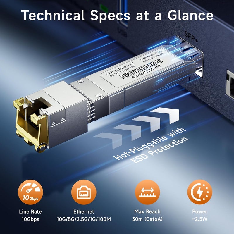 CableMatters وحدة الإرسال والاستقبال النحاسية 10GBASE-T SFP+ إلى RJ45 لمعدات Cisco وUbiquiti وTP-Link وNetgear وD-Link وMikroTik وSupermicro - Image 5