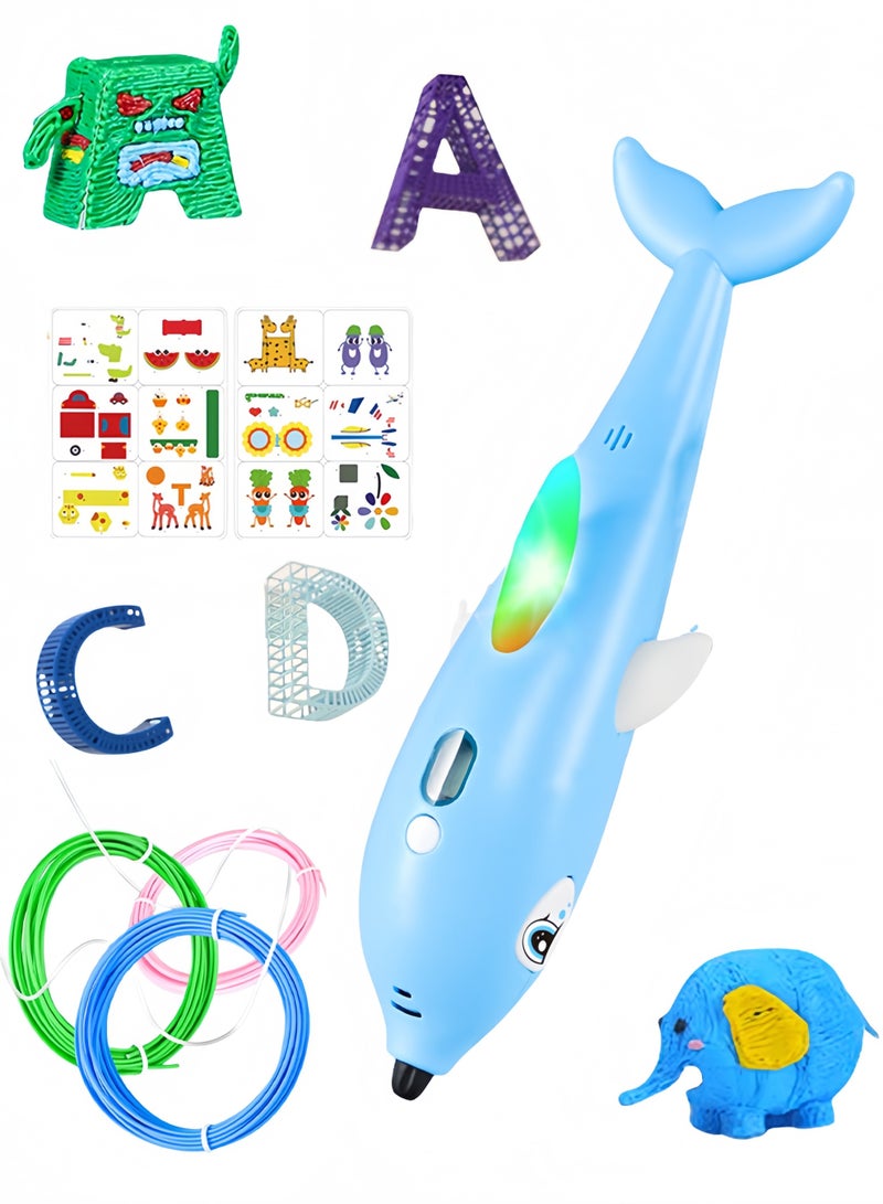 3D Pen for Kids 3D Printing Pen Printing Paper Painting Graffiti Template with Display Adjustable Temperature and Speed DIY Gift Present for Graffiti, Drawing, Model Making (Blue)  - Image 1