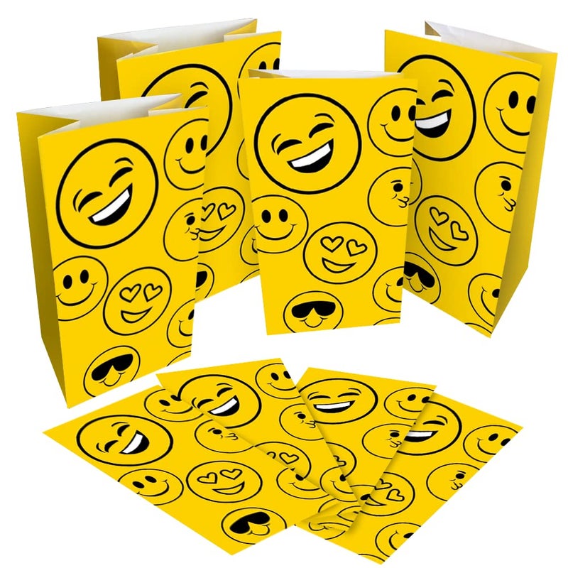 ArtCreativity Emoticons Treat Bags, Pack of 12 Emoji Themed Goody Gift Paper Bag, Smiley Party Favors Supplies for Birthday, Baby Shower, Holiday Goodies - Image 1