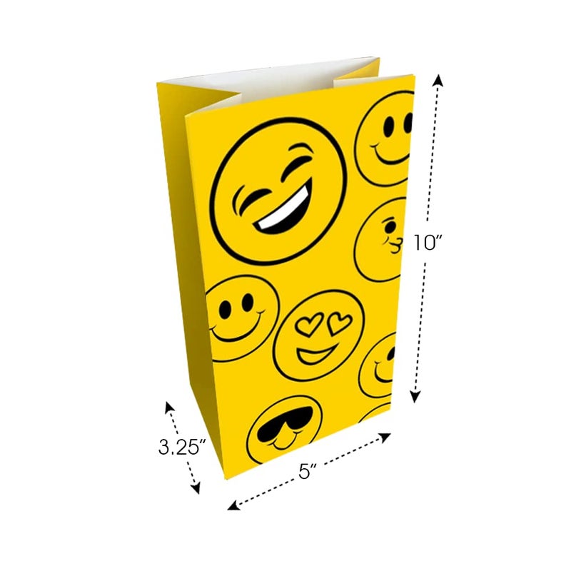 ArtCreativity Emoticons Treat Bags, Pack of 12 Emoji Themed Goody Gift Paper Bag, Smiley Party Favors Supplies for Birthday, Baby Shower, Holiday Goodies - Image 3