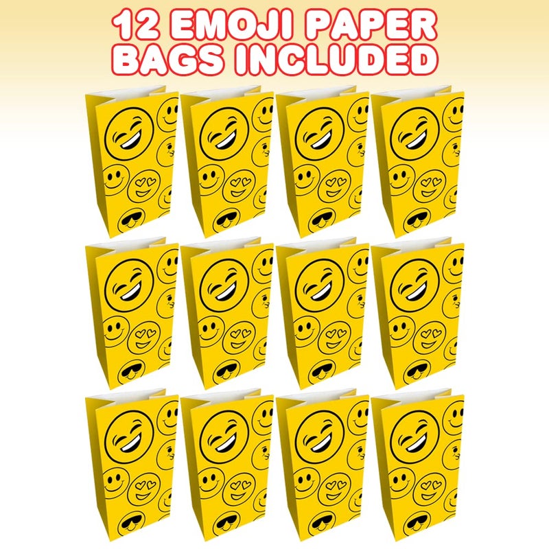 ArtCreativity Emoticons Treat Bags, Pack of 12 Emoji Themed Goody Gift Paper Bag, Smiley Party Favors Supplies for Birthday, Baby Shower, Holiday Goodies - Image 2