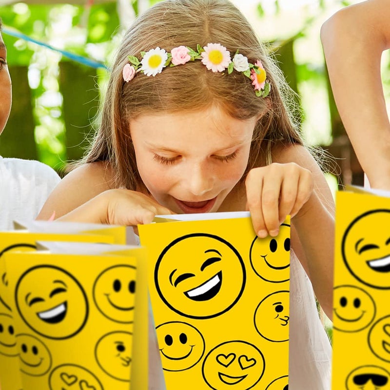 ArtCreativity Emoticons Treat Bags, Pack of 12 Emoji Themed Goody Gift Paper Bag, Smiley Party Favors Supplies for Birthday, Baby Shower, Holiday Goodies - Image 5