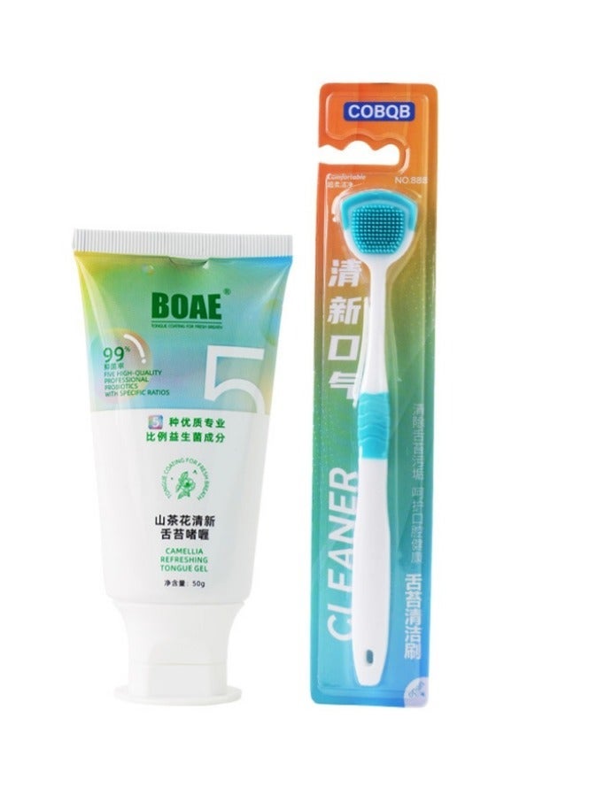 BOAE Tongue Cleaner Gel With ToothBrush, 50g, 3 Flavors Available (Camellia, White Peach Flower, Mint) (Tongue Cleaner Gel Fresh Mint 50g) - Image 1