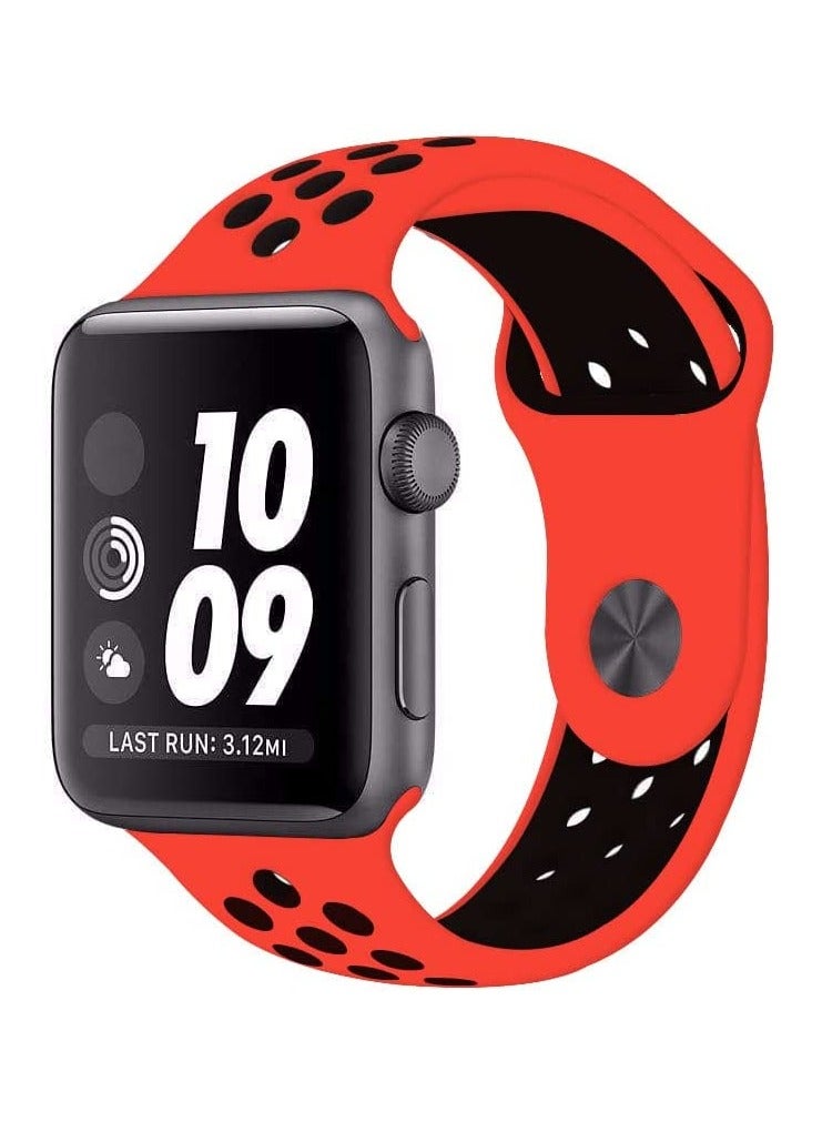 VITION Sport Band Compatible with Apple Watch Band, Breathable Soft Silicone Replacement Wristband for iWatch Series 7/6/5/4/3/2/1/SE Nike+/Sports Edition (41mm/40mm/38mm,red/black)