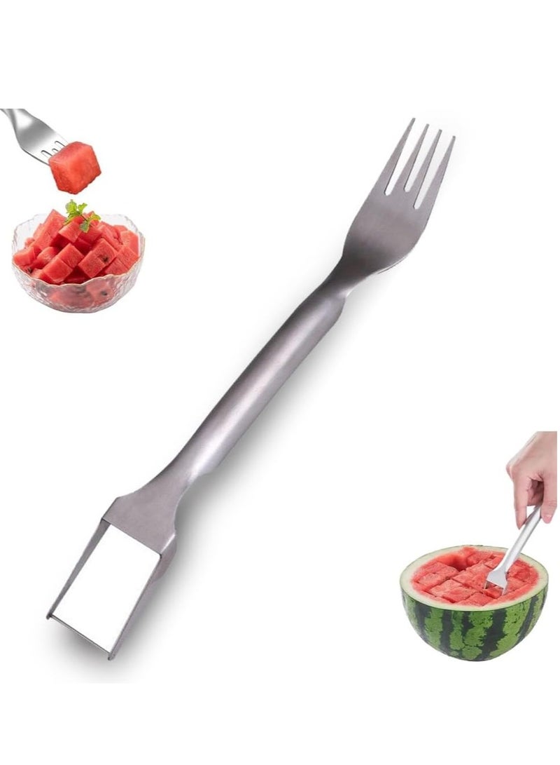 general Watermelon Fork Slicer Cutter, Stainless Steel 2-in-1 Watermelon Fork Slicer, Portable Watermelon Fork Watermelon Cutter Slicer Tool Fruit Forks Slicer for Home Party Camping Kitchen Gadget - Image 1