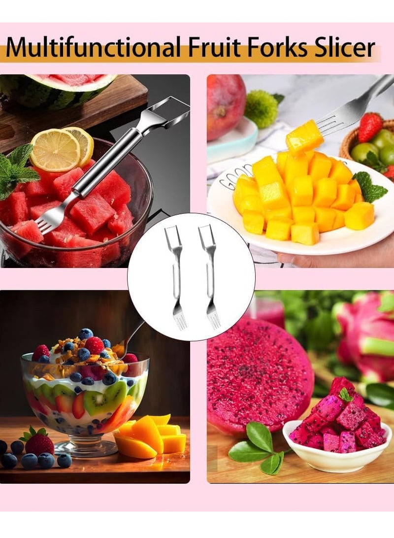 general Watermelon Fork Slicer Cutter, Stainless Steel 2-in-1 Watermelon Fork Slicer, Portable Watermelon Fork Watermelon Cutter Slicer Tool Fruit Forks Slicer for Home Party Camping Kitchen Gadget - Image 5