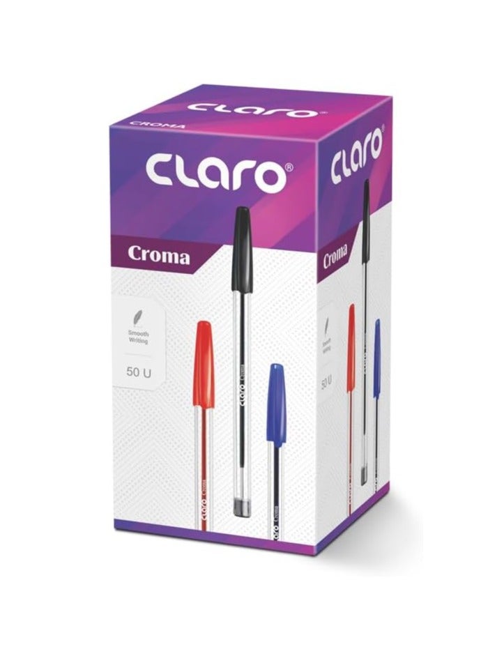 Claro CROMA Premium Stick Ball Point Pen - 0.6 mm Fine Needle Tip, Quick Dry Ink, Non-Toxic Material (Pack of 50, Blue)  - Image 1