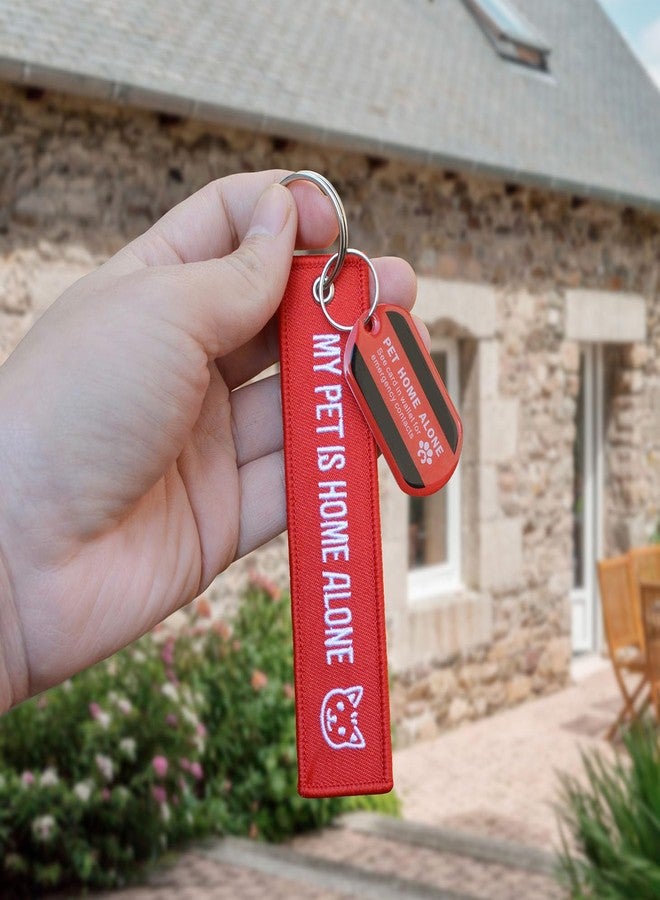 WINGKIND My Pet is Home Alone Embroidered Canvas Keychain & Pet Home Alone Alert Key Tag Keychain with Emergency Contact Wallet Card - Image 2