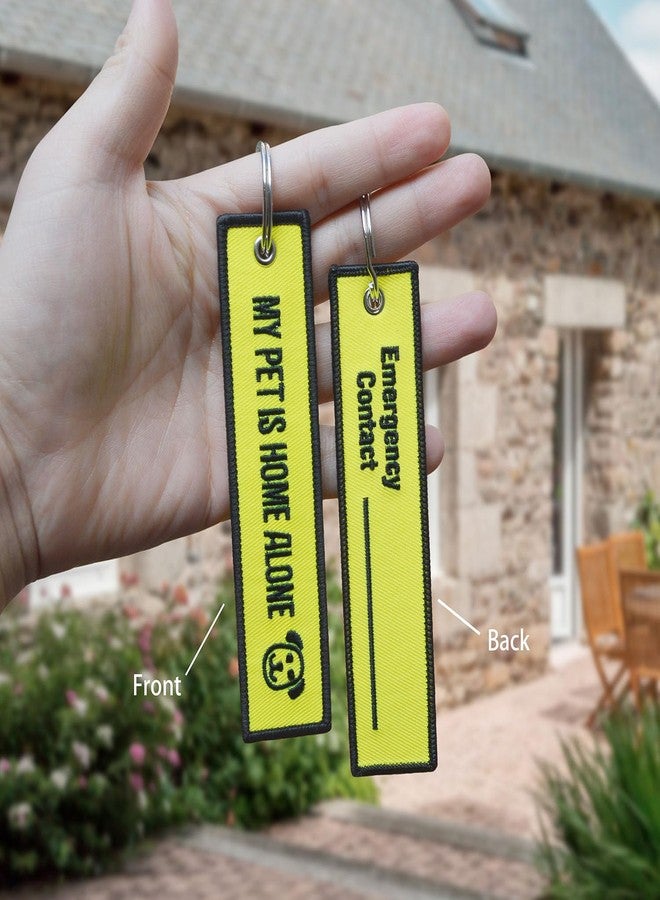 WINGKIND My Pet is Home Alone Embroidered Canvas Keychain & Pet Home Alone Alert Key Tag Keychain with Emergency Contact Wallet Card - Image 4