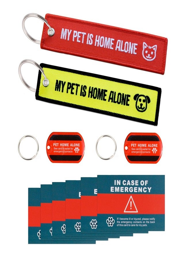 WINGKIND My Pet is Home Alone Embroidered Canvas Keychain & Pet Home Alone Alert Key Tag Keychain with Emergency Contact Wallet Card - Image 1