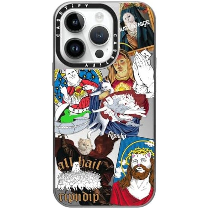 Casetify Mirror Case for iPhone 14 Pro 【RipNDip Colab/Reflective / 4.9ft Drop Protection/Compatible with Magsafe】 - RipNDip Sticker Mania - Silver on Silver - Image 1