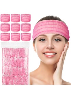 Chuangdi Chuangdi 100 Pieces Disposable Spa Headbands Soft Non-woven Facial Hair Band Elastic Facial Head Wraps Cloth Stretch Skin Care Makeup Sauna Washing Face Supplies for Women(Pink) 
