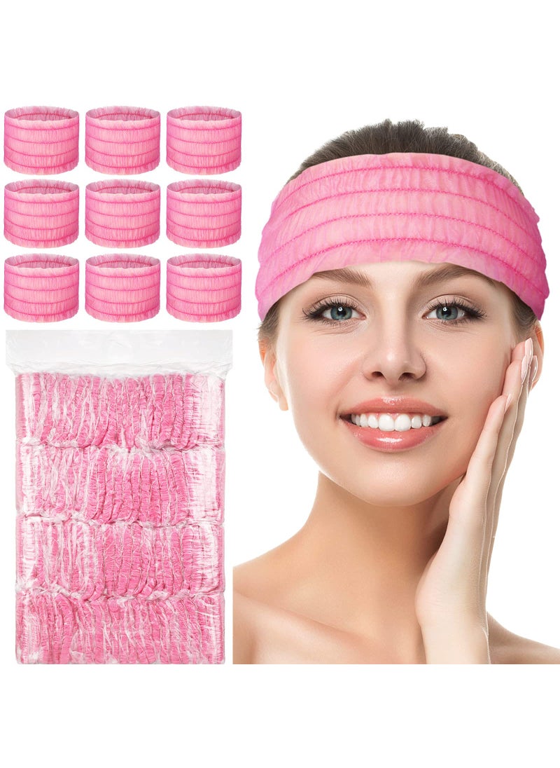 Chuangdi Chuangdi 100 Pieces Disposable Spa Headbands Soft Non-woven Facial Hair Band Elastic Facial Head Wraps Cloth Stretch Skin Care Makeup Sauna Washing Face Supplies for Women(Pink) 