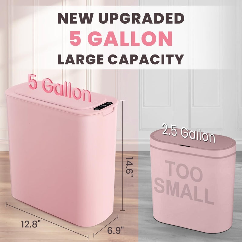 Cesun Motion Sensor Trash Can, 5 Gallon Automatic Bathroom Garbage Can with Lid, Touchless Smart Plastic Slim Wastebasket for Bathroom, Office, rv, Bedroom, Living Room, Pink - Image 2