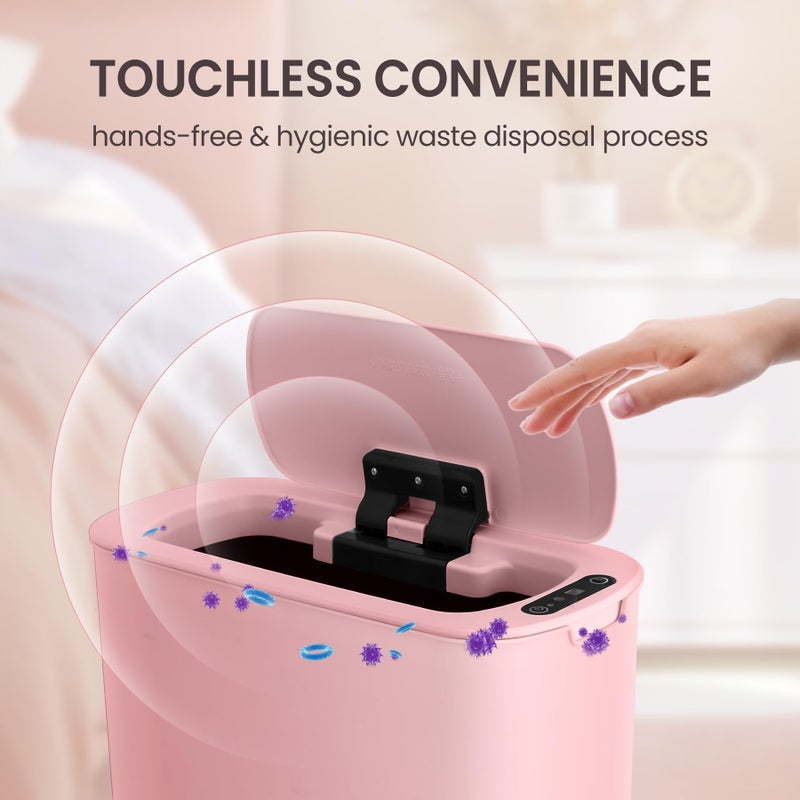 Cesun Motion Sensor Trash Can, 5 Gallon Automatic Bathroom Garbage Can with Lid, Touchless Smart Plastic Slim Wastebasket for Bathroom, Office, rv, Bedroom, Living Room, Pink - Image 3