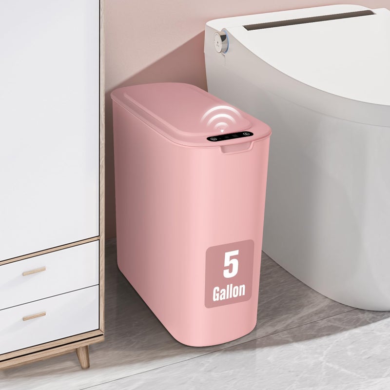Cesun Motion Sensor Trash Can, 5 Gallon Automatic Bathroom Garbage Can with Lid, Touchless Smart Plastic Slim Wastebasket for Bathroom, Office, rv, Bedroom, Living Room, Pink - Image 1