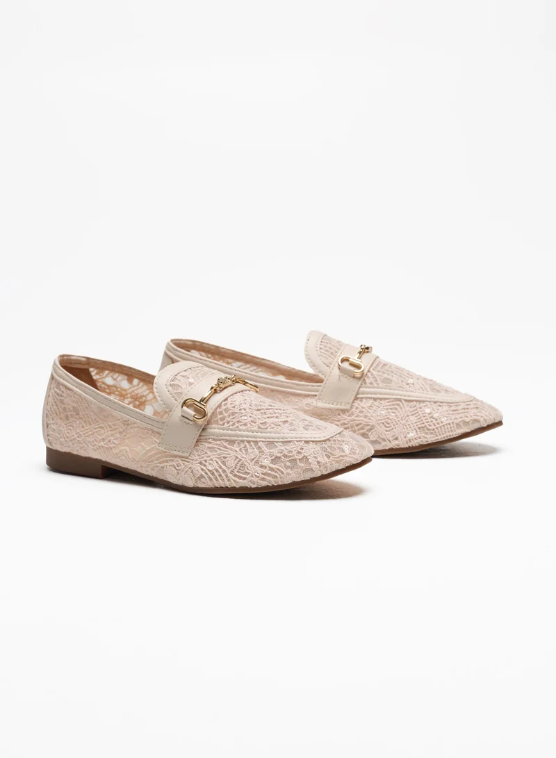 Sunfere Women's Elegant Pink Lace Horsebit Loafers