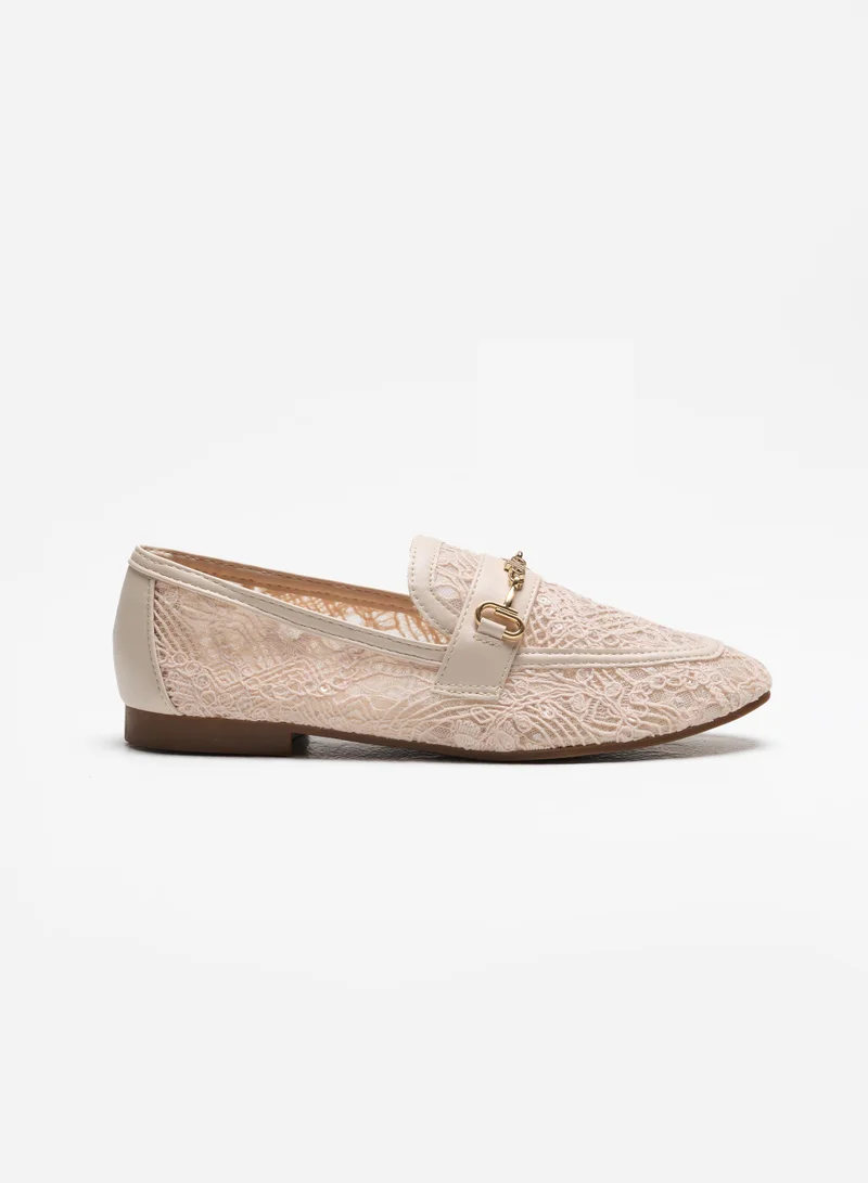 Sunfere Women's Elegant Pink Lace Horsebit Loafers
