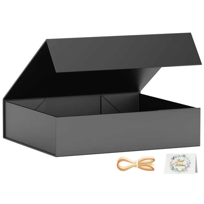 PSHVYM Gift Boxes with Lids 115x78x3 In Black Gift Box for Presents Magnetic Closure for TShirts Gloves Scarves Books Baby Clothes Robes Clothing Gift Wrap Contains Card Ribbon