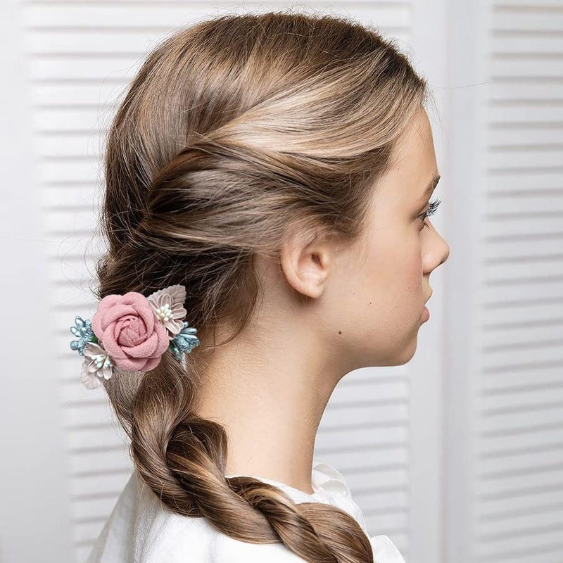 BBgifts 6 Pack Floral Hair Bows Ties Elastic Hair Bands Ponytail Holders Faux Pearls Floral Hair Ties Hair Accessories for Women Girls Toddlers Kids Children - Image 5