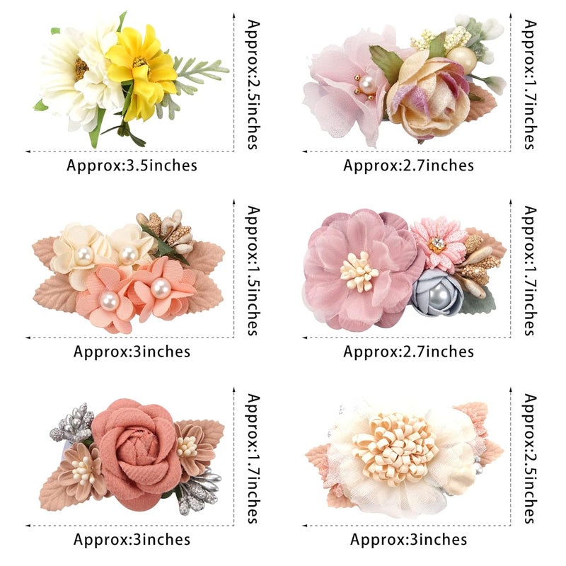 BBgifts 6 Pack Floral Hair Bows Ties Elastic Hair Bands Ponytail Holders Faux Pearls Floral Hair Ties Hair Accessories for Women Girls Toddlers Kids Children - Image 2