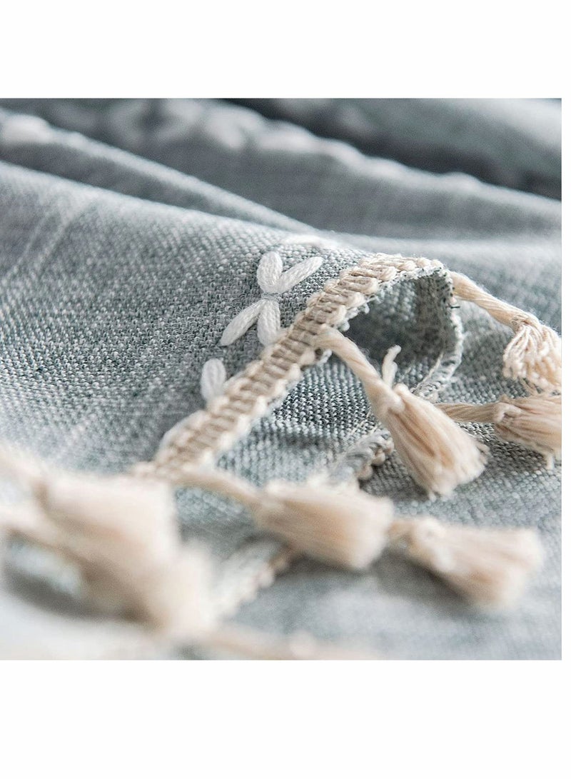 KASTWAVE أغطية الطاولات، دائرية ريفية، قطن كتان مخطط من منزل المزرعة، مع غطاء طاولة ثقيل ذو قلوب، لتزيين طاولة الطعام في المطبخ (رمادي، دائري 60 بوصة) - Image 4