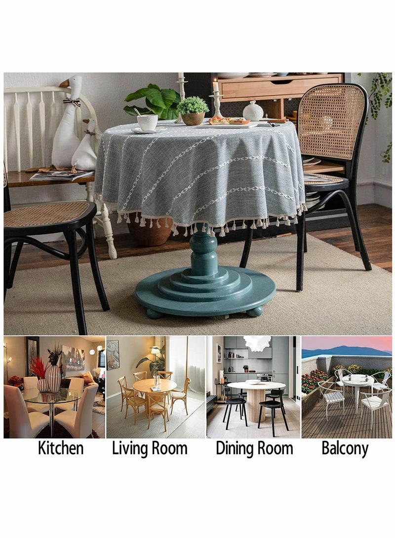 KASTWAVE أغطية الطاولات، دائرية ريفية، قطن كتان مخطط من منزل المزرعة، مع غطاء طاولة ثقيل ذو قلوب، لتزيين طاولة الطعام في المطبخ (رمادي، دائري 60 بوصة) - Image 5