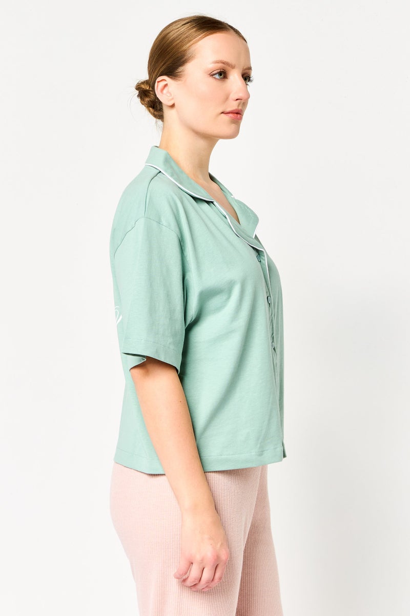 Juicy Couture Women Short Sleeve Brand Logo Sleepwear, Sage - Image 4