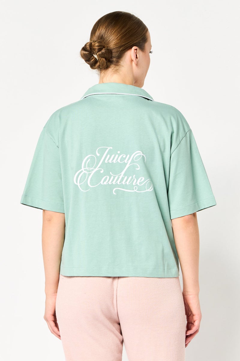 Juicy Couture Women Short Sleeve Brand Logo Sleepwear, Sage - Image 3