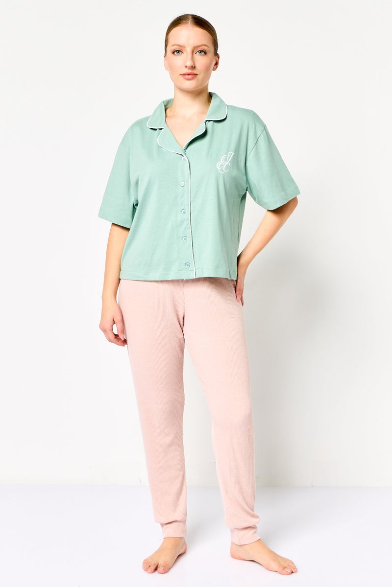 Juicy Couture Women Short Sleeve Brand Logo Sleepwear, Sage - Image 2