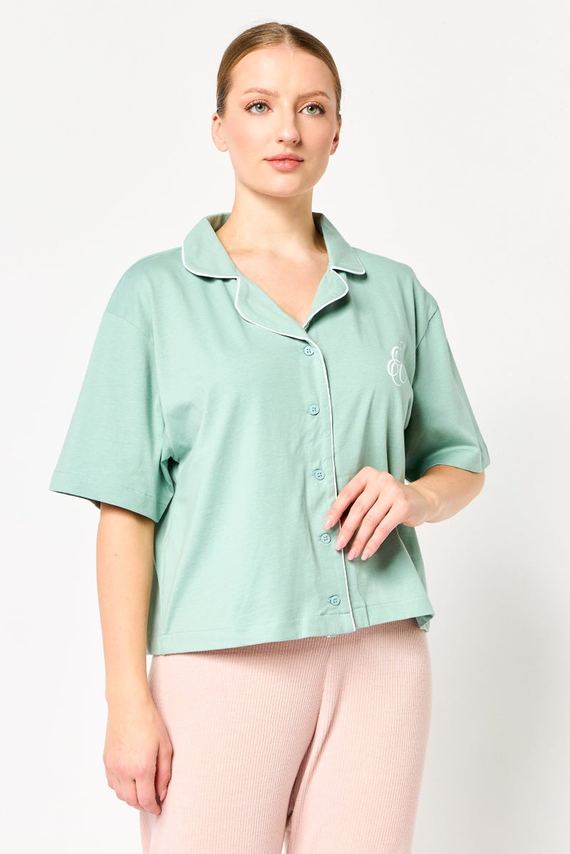 Juicy Couture Women Short Sleeve Brand Logo Sleepwear, Sage - Image 1