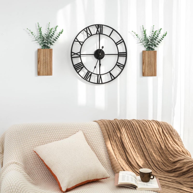 Dahey 2 Pack Wood Wall Planter Vase with Artificial Eucalyptus Farmhouse Wall Hanging Decor Pocket Planter for Indoor Fake Plants Greenery Flowers, livingroom Bedroom Kitchen Home Office Decoration - Image 2