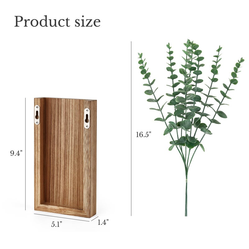 Dahey 2 Pack Wood Wall Planter Vase with Artificial Eucalyptus Farmhouse Wall Hanging Decor Pocket Planter for Indoor Fake Plants Greenery Flowers, livingroom Bedroom Kitchen Home Office Decoration - Image 5