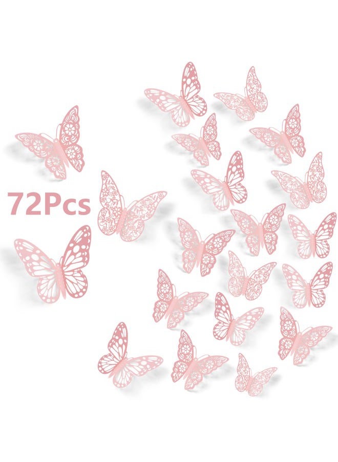 SAOROPEB 3D Butterfly Wall Decor, 72Pcs 3 Sizes 3 Styles, Removable Stickers Wall Decor Room Mural for Party Cake Decoration Metallic Fridge Sticker Kids Bedroom Nursery Classroom Wedding Decor DIY - Image 1