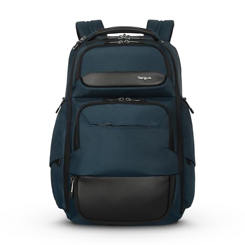 Targus HeritageLuxe Backpack 15-16” – Blue Laptop Bag with SafeSling Protection, RFID Pocket, USB-C Charging, Tracker Slot, Eco Fabric, Leather Accents - TBB65602GL - Image 1