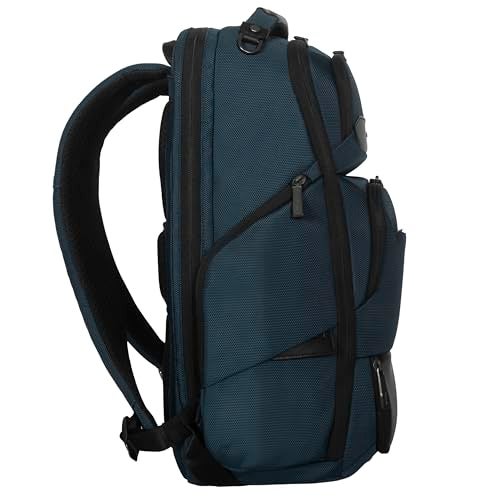 Targus HeritageLuxe Backpack 15-16” – Blue Laptop Bag with SafeSling Protection, RFID Pocket, USB-C Charging, Tracker Slot, Eco Fabric, Leather Accents - TBB65602GL - Image 3